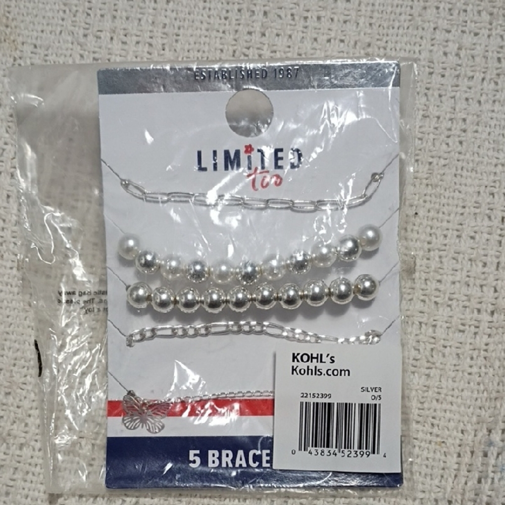 NWT Limited Too 5 Pack Silver One Size Bracelet Set